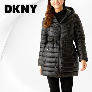DKNY Zip-Front Mid-Length Puffer Coat Jacket - DL4MPV38 - SMALL